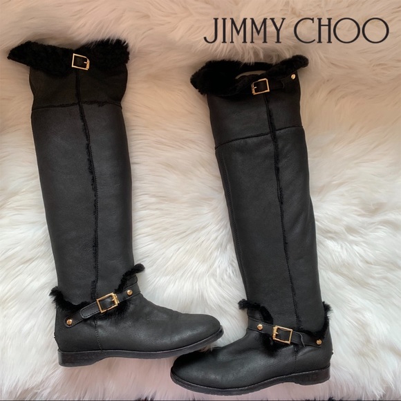 Jimmy Choo Shoes - JIMMY CHOO Logo Napa Shearling Over the Knee Boots